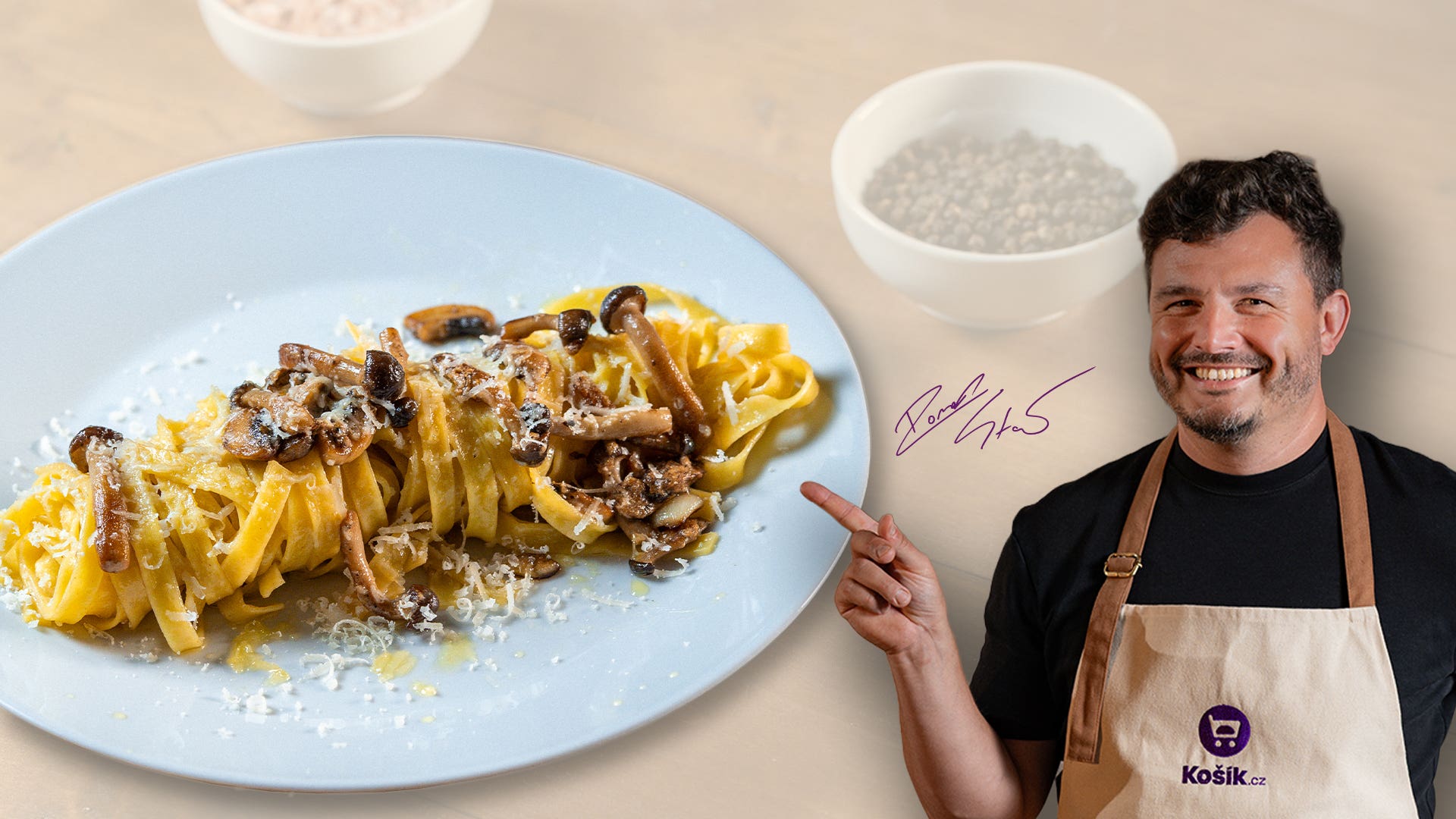 Citronové tagliatelle s houbami a parmazánem