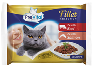 PreVital Naturel kapsička hovězí a losos pro kočky 4x85g