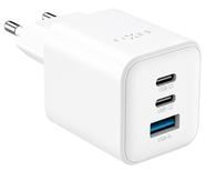 FIXED Síťová GaN nabíječka Mini s 2xUSB-C a USB výstupem, podpora PD, 65W, bílá