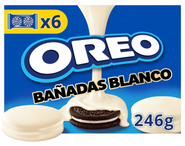 Oreo sušenky s vanilkovou náplní, bílá poleva