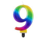 Svíčka - číslice "9" duhová 8cm 