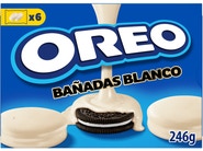 Oreo sušenky s vanilkovou náplní, bílá poleva