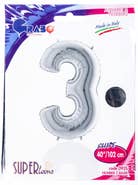 Grabo Balloons Balónek číslice "3" stříbrná 102cm fólie