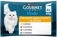 Gourmet Perle kapsičky pro kočky krůta, tuňák, kachna, jehněčí ve šťávě 4x85g 