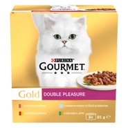 Gourmet Gold konzervy pro kočky hovězí a kuře, králík a játra, mořské ryby, kachna a krůta 8x85g