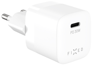 FIXED Síťová GaN nabíječka Mini s USB-C výstupem a podporou PD, 30W, bílá