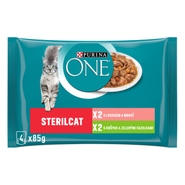 Purina ONE Sterilcat Mini filetky s krůtím a zelenými fazolkami/s lososem a mrkví 4x85g