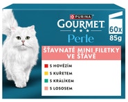 Gourmet Perle kapsičky pro kočky hovězí, kuře, králík, losos ve šťávě 60x85g
