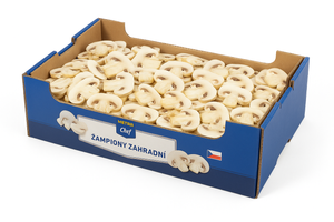 Žampióny bílé krájené plátky, karton