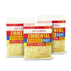 Monoprix Strouhaný ementál, 3x35g