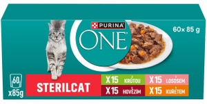 Purina ONE Sterilised kapsičky pro kočky hovězí, kuře, losos, krůta ve šťávě 60x85 g