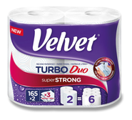 Velvet Turbo Duo Papírové utěrky 3vrstvé, 2 role