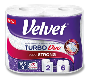 Velvet Turbo Duo Papírové utěrky 3vrstvé, 2 role