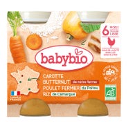 BabyBio Babybio Mrkev s máslovou dýní, kuřetem a rýží 2x200 g