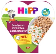 HiPP BIO Rýže se zeleninou a&nbsp;hráškem a&nbsp;jemně nakrájeným hovězím masem