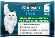 Gourmet Perle kapsičky pro kočky telecí, zvěřina, hovězí, pstruh ve šťávě 4x85g 