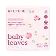 Attitude Vlhčené ubrousky ATTITUDE Baby leaves bez vůně - výhodné balení (3 x 72 ks)