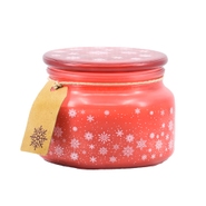 Emocio Magic Snowing červeno-bílá vonná svíčka, se skleněným víčkem, 100x79 mm, sklo 