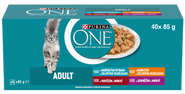Purina ONE Adult kapsičky pro kočky jehněčí, mořské ryby, kuře, hovězí ve šťávě 40x85g