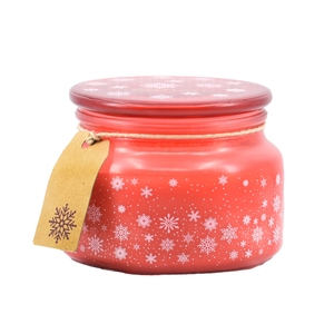 Emocio Magic Snowing červeno-bílá vonná svíčka, se skleněným víčkem, 100x79 mm, sklo 