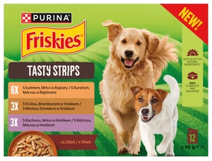Friskies Tasty strips kapsičky pro psy kuře, krůta, kachna ve šťávě 12x85g ​