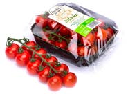Čerstvě utrženo Rajčata cherry červená kulatá na stonku "Nelinka", balení