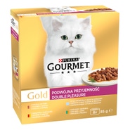 Gourmet Gold konzervy pro kočky hovězí a kuře, králík a játra, mořské ryby, kachna a krůta 8x85g