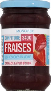 Monoprix Extra jahodový džem se sníženým obsahem cukru (*o 30 % méně cukru než tradiční džem)